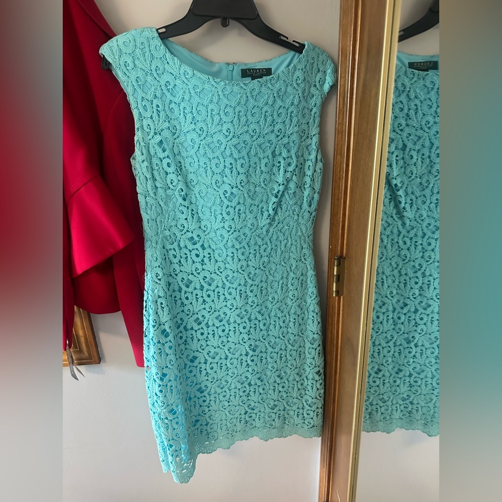 Ralph lauren Elegant Lace Dress in Aqua Blue
